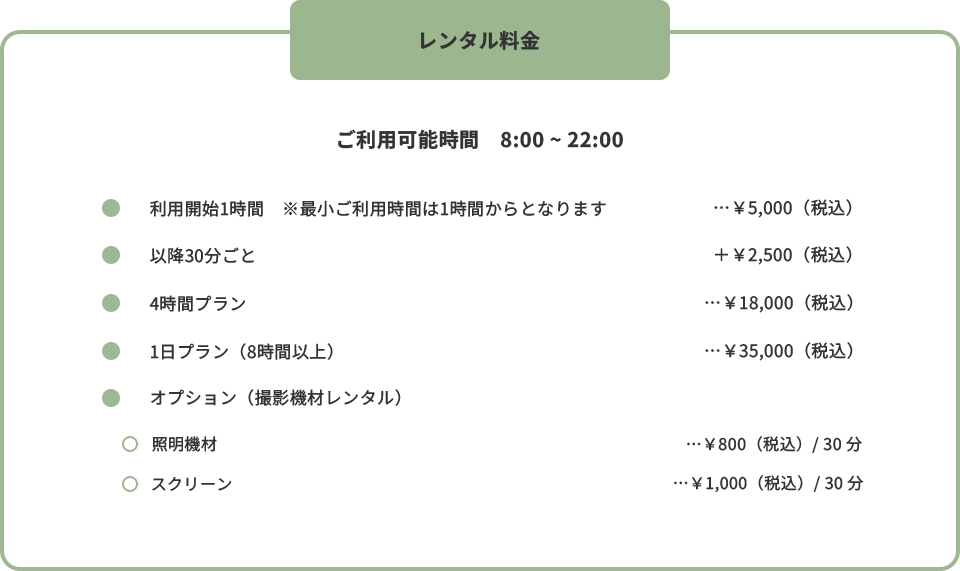 レンタルスタジオの料金体系